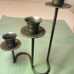Mexican Brutalist Wrought Iron 3-Tier Candelabra Squiggle Wavy Base Circa 1970